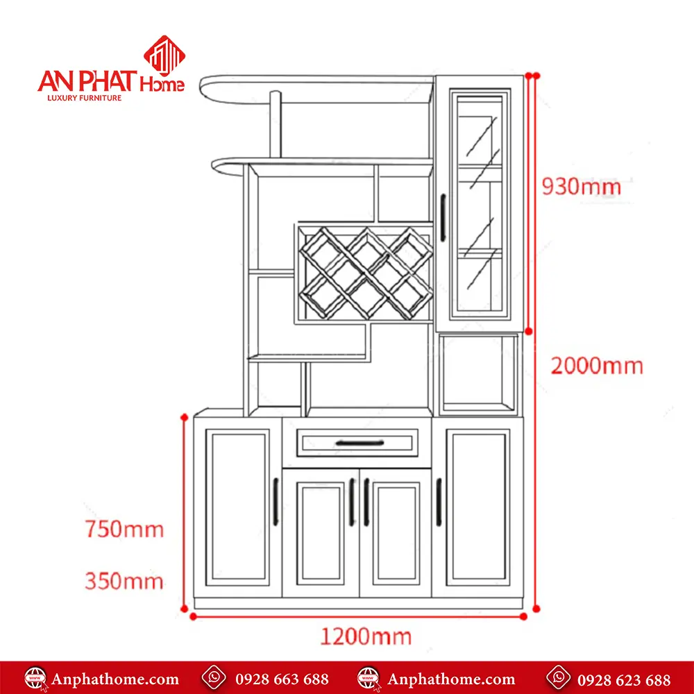 Tủ Rượu Kết Hợp Kệ Trang Trí T-5323