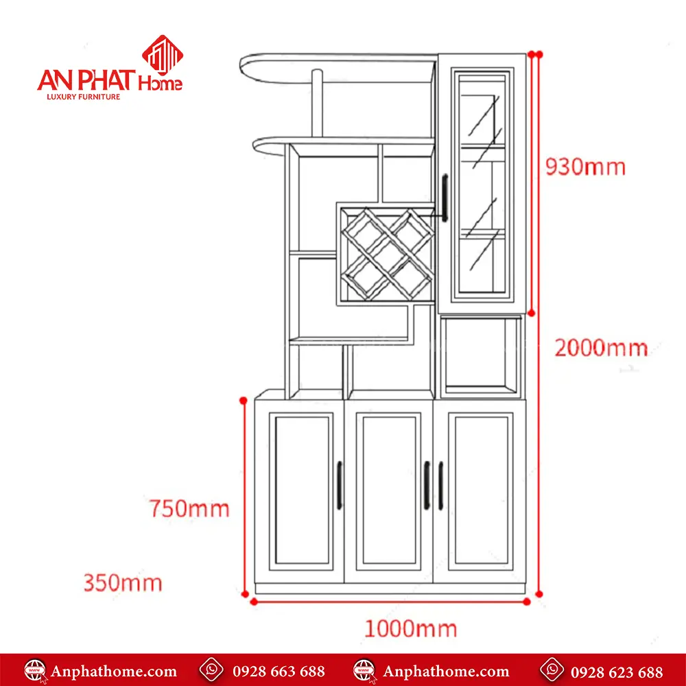 Tủ Rượu Kết Hợp Kệ Trang Trí T-5323