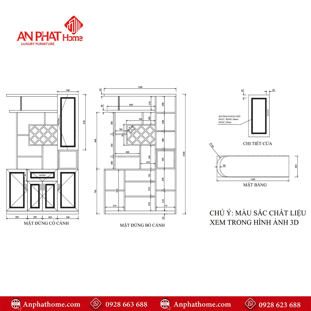 Tủ Rượu Kết Hợp Kệ Trang Trí T-5323