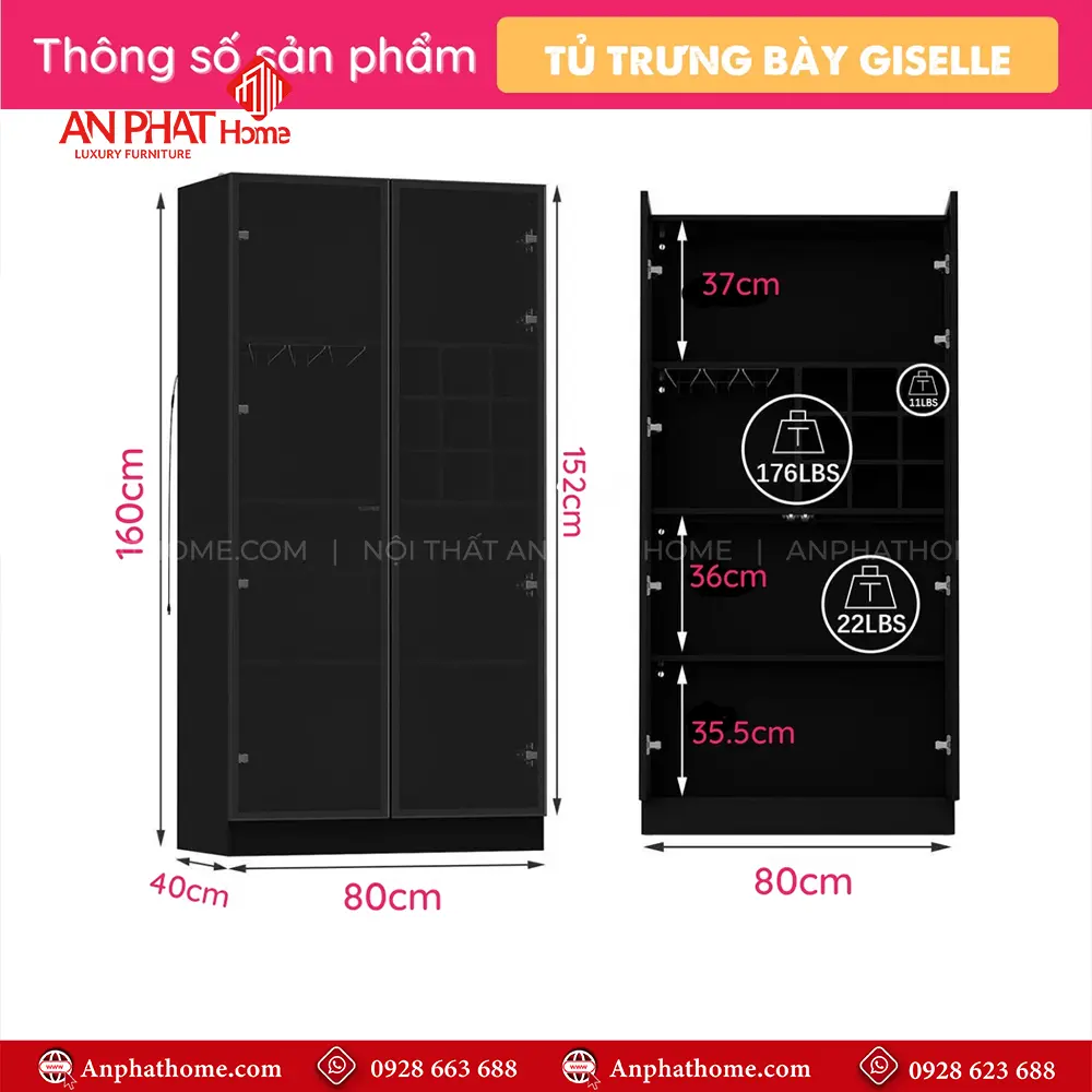 Tủ Rượu Phòng Khách Cánh Kính Cao Cấp T-5338