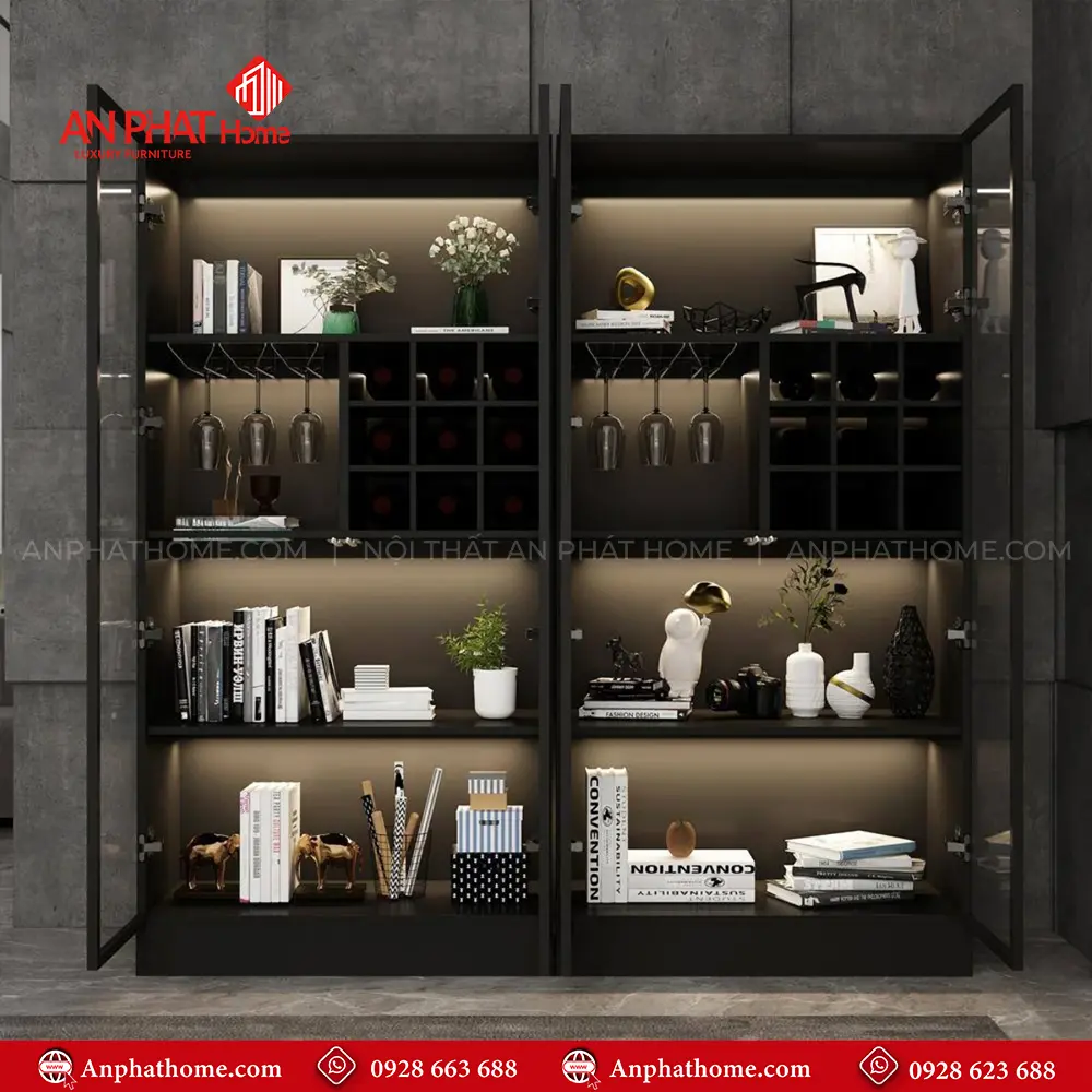 Tủ Rượu Phòng Khách Cánh Kính Cao Cấp T-5338