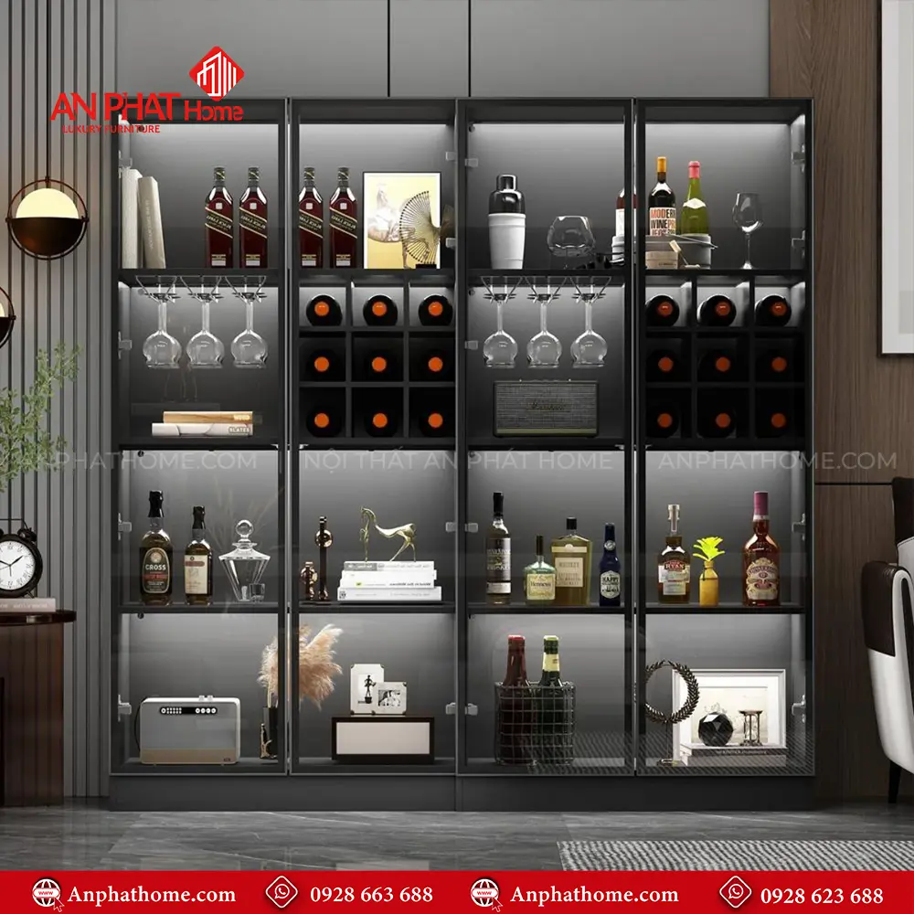 Tủ Rượu Phòng Khách Cánh Kính Cao Cấp T-5338