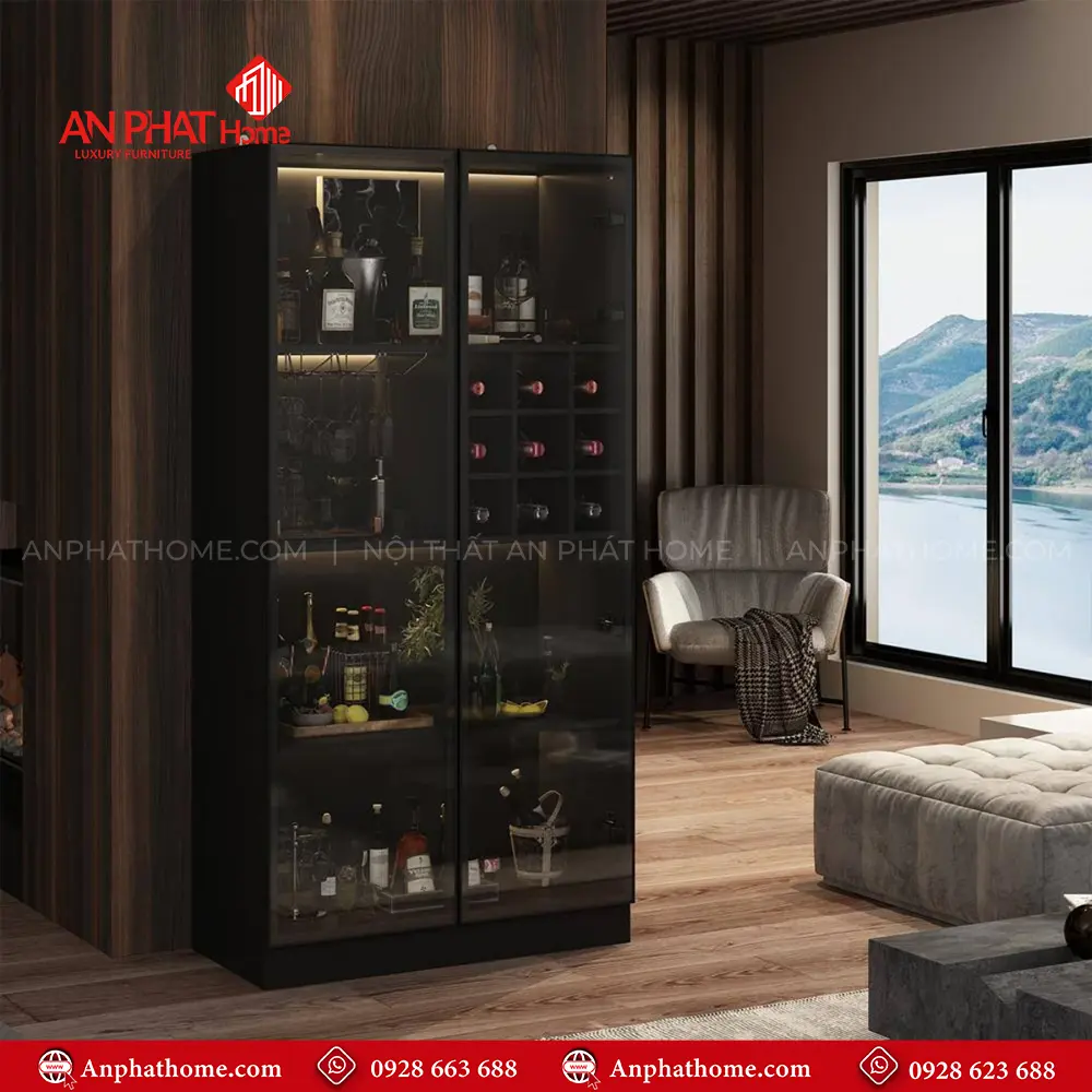 Tủ Rượu Phòng Khách Cánh Kính Cao Cấp T-5338