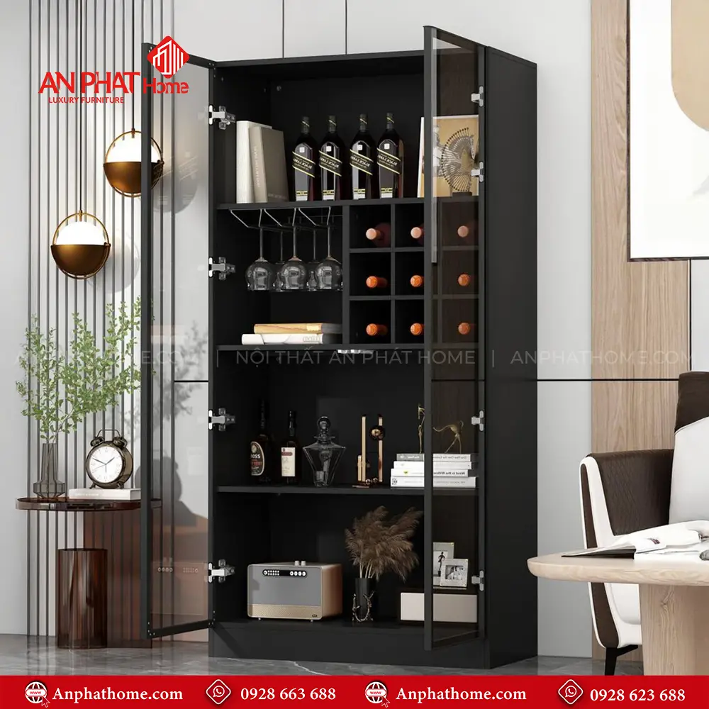 Tủ Rượu Phòng Khách Cánh Kính Cao Cấp T-5338