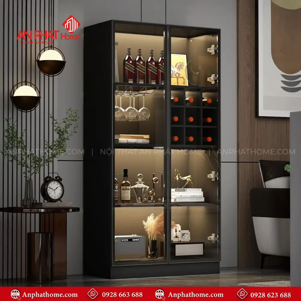 Tủ Rượu Phòng Khách Cánh Kính Cao Cấp T-5338