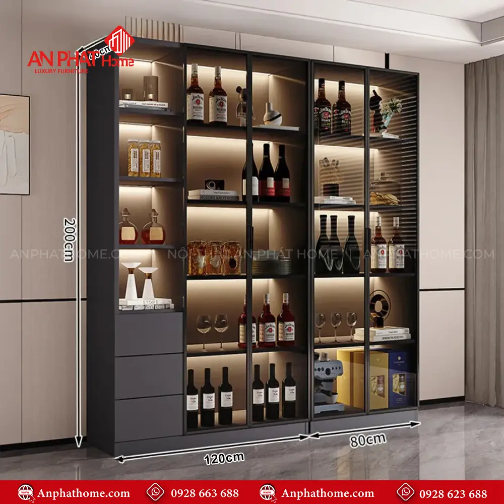 Tủ Rượu Phòng Khách Cánh Kính Sang Trọng T-5353 15 Tủ Rượu Phòng Khách Cánh Kính Sang Trọng T-5353