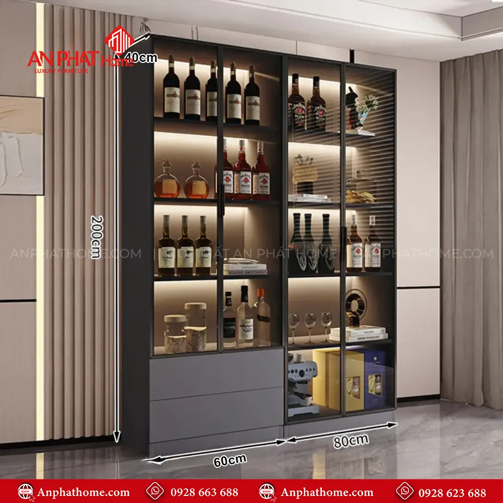 Tủ Rượu Phòng Khách Cánh Kính Sang Trọng T-5353 14 Tủ Rượu Phòng Khách Cánh Kính Sang Trọng T-5353