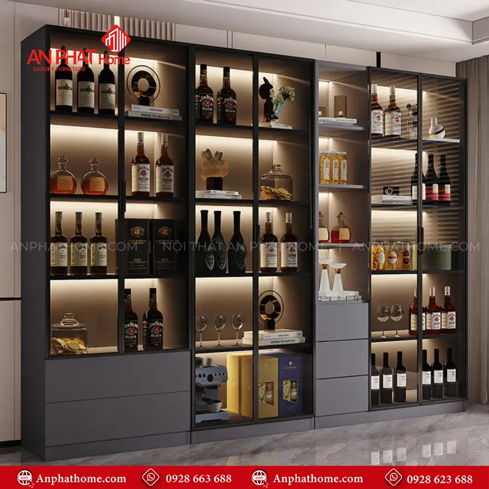 Tủ Rượu Phòng Khách Cánh Kính Sang Trọng T-5353 12 Tủ Rượu Phòng Khách Cánh Kính Sang Trọng T-5353