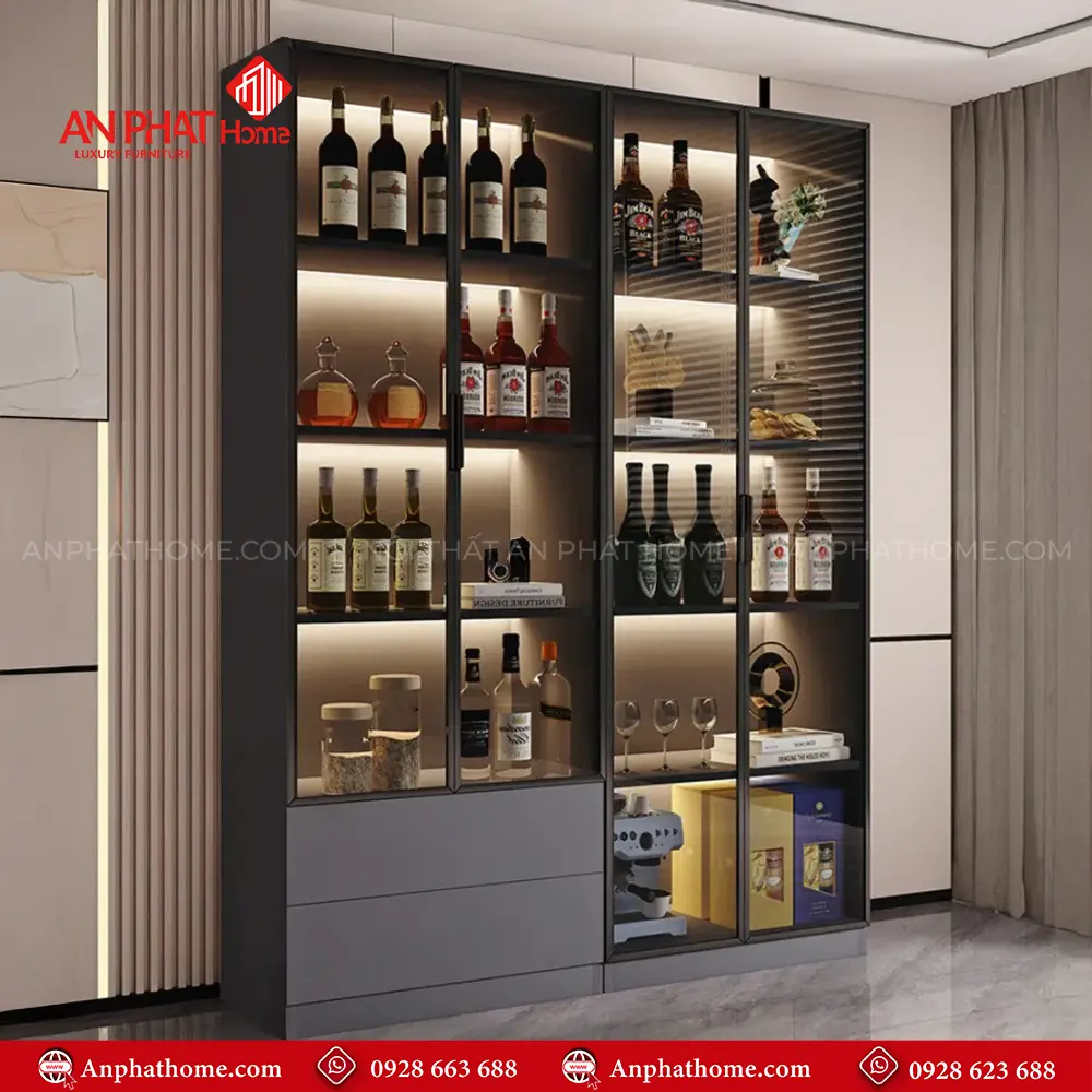 Tủ Rượu Phòng Khách Cánh Kính Sang Trọng T-5353 11 Tủ Rượu Phòng Khách Cánh Kính Sang Trọng T-5353