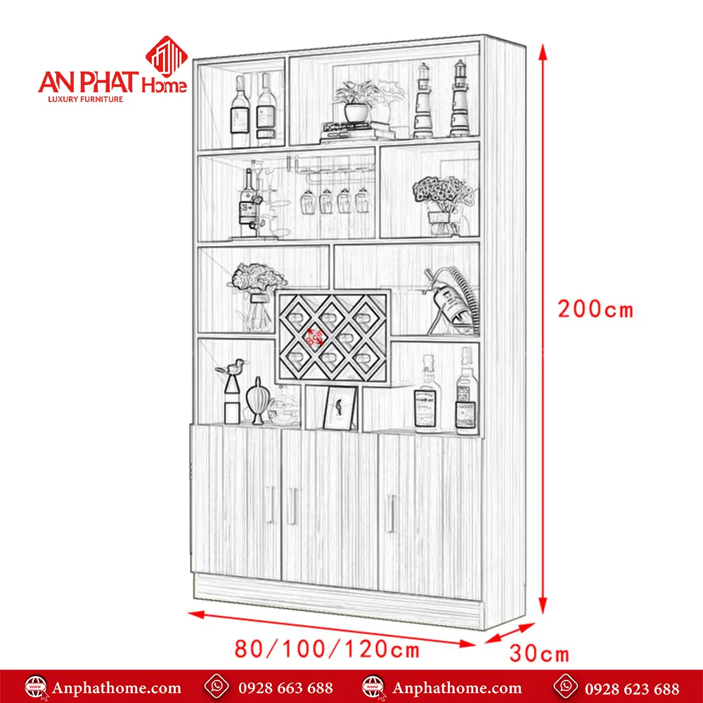 Tủ Rượu Phòng Khách Gỗ Công Nghiệp T-5324 9 Tủ Rượu Phòng Khách Gỗ Công Nghiệp T-5324