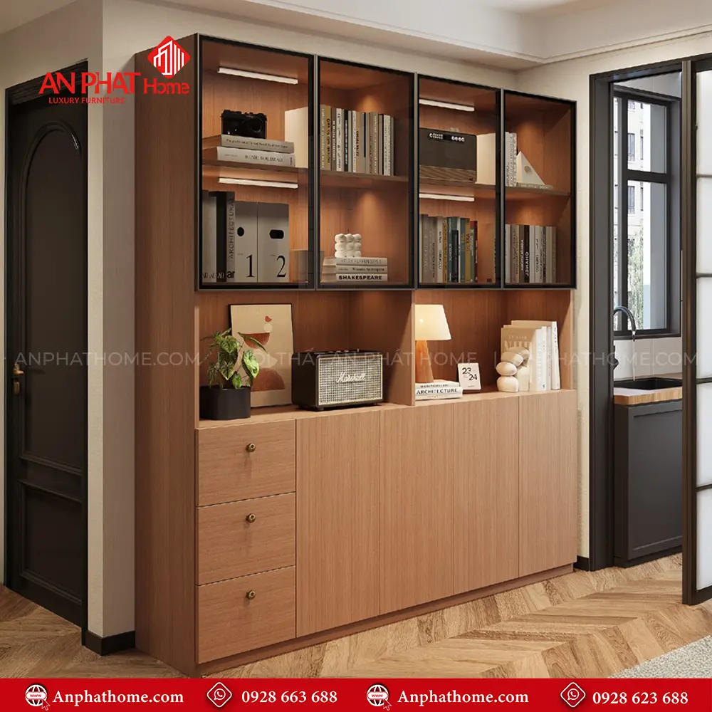 Tủ Sách Đẹp Cửa Kính Sang Trọng T-5453 8 Tủ Sách Đẹp Cửa Kính Sang Trọng T-5453